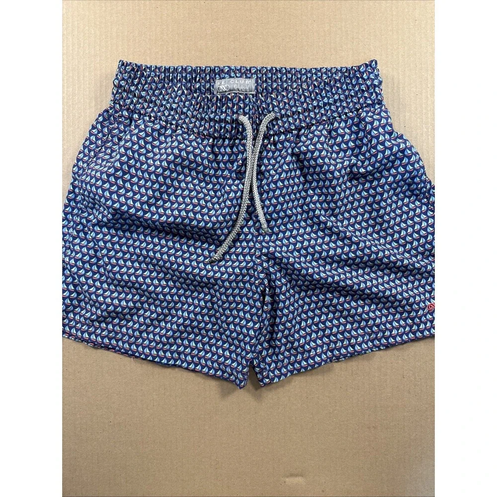 Le Club Mens Swim Trunks Size M Blue Sailboats Pattern‎ Beach Swim, Liner